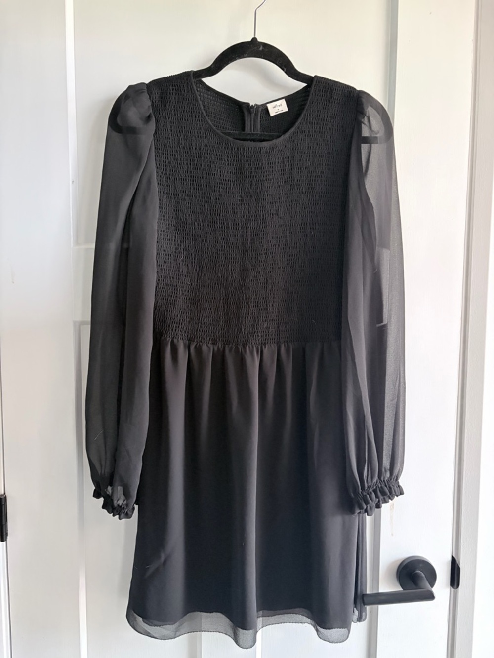 Wilfred Black Long-Sleeve Smocked Yoke Dress